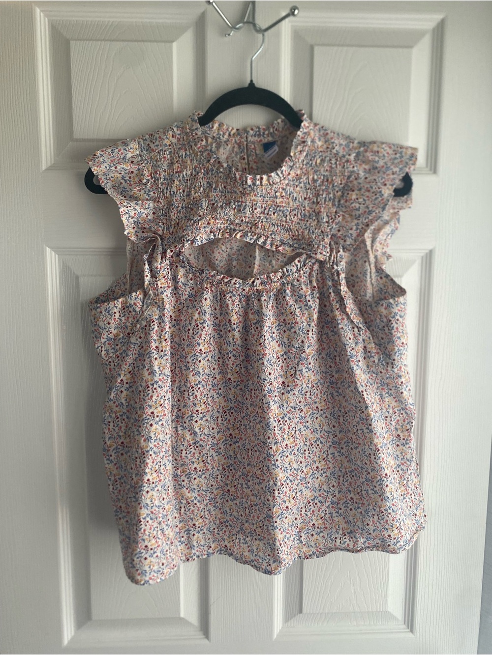 Women's Floral Cottagecore Smocked Cutout Cotton Blouse - Multi-Color